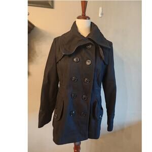 MISS SIXTY Black Wool Y2K Double-Breasted Wide Collar Pea Coat Jacket Medium